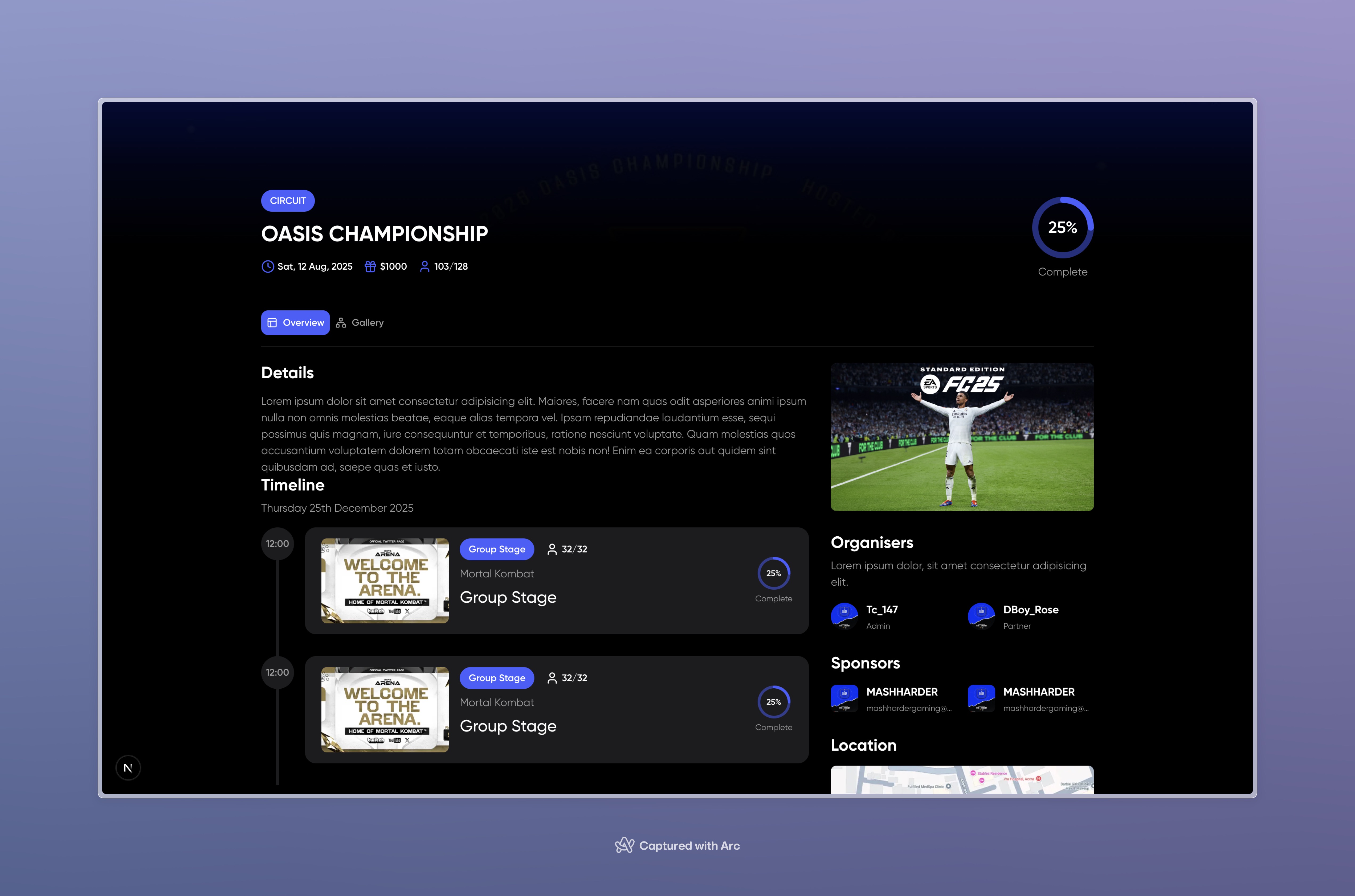 Web games/tournaments page